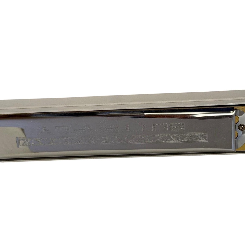 Butterfly Harmonica A-440 Tremolo 7 3/8"Silver Gold Vintage Engraved Metal